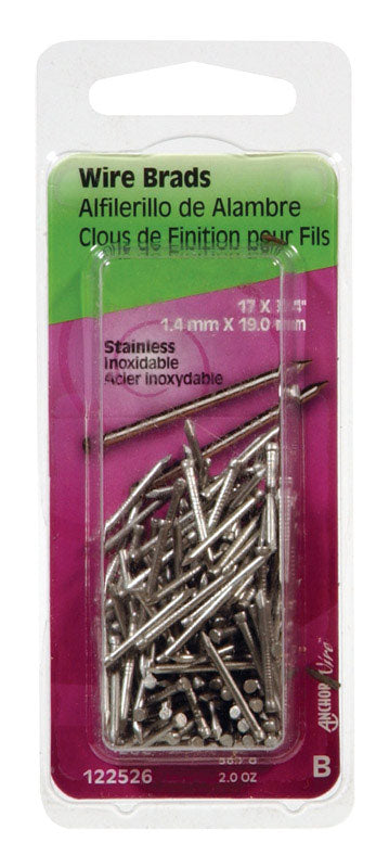 HILLMAN 17 Ga. X 3/4 in. L Stainless Steel Brad Nails 1 pk 2 oz