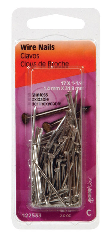 HILLMAN 17 Ga. X 1-1/4 in. L Stainless Steel Wire Nails 1 pk 2 oz