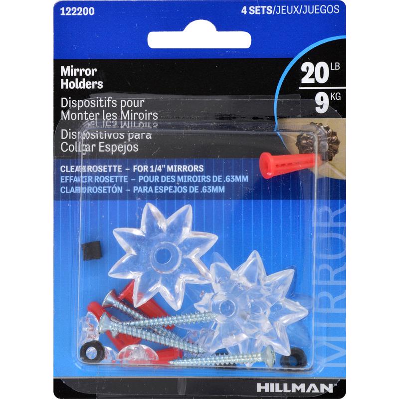 HILLMAN Plastic Coated Clear Heavy Duty Mirror Holder 20 lb 1 pk