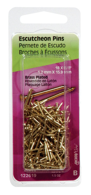 HILLMAN 18 Ga. X 5/8 in. L Brass-Plated Steel Escutcheon Pins 1 pk 1.5 oz