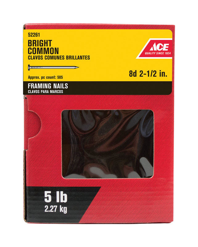Ace 8D 2-1/2 in. Common Bright Steel Nail Round Head 5 lb