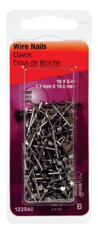 HILLMAN Anchor Wire 18 Ga. X 3/4 in. L Bright Steel Wire Nails 1 pk 2 oz