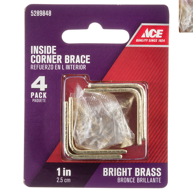 Ace 1 in. H X 2.75 in. W X 1 in. D Bright Brass Inside L Corner Brace