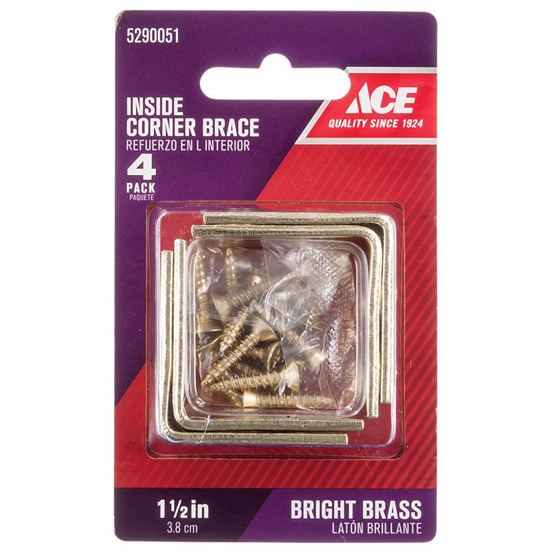 Ace 1-1/2 in. H X 2.75 in. W X 1-1/2 in. D Bright Brass Inside L Corner Brace