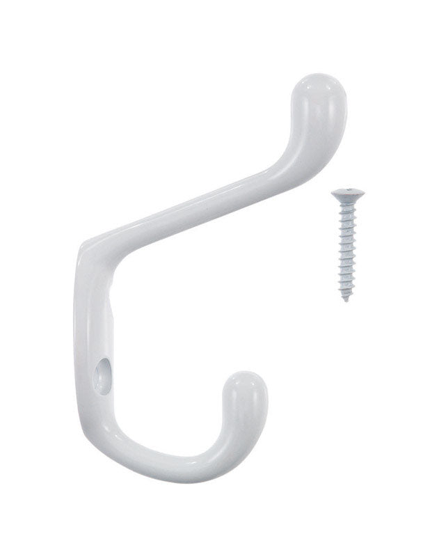 Ace 3 in. L Painted White Metal Medium Heavy Duty Coat and Hat Hook 1 pk
