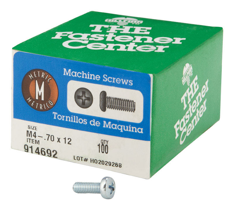 HILLMAN M4-0.7 Ga. X 12 in. L Phillips Pan Head Zinc-Plated Steel Metric Machine Screws 100 pk