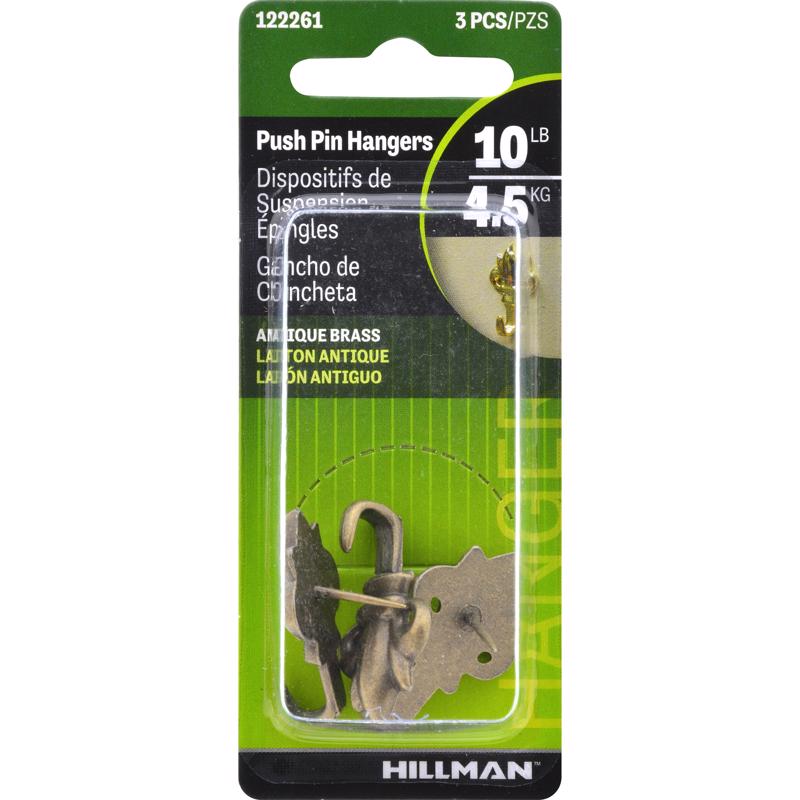 HILLMAN Antique Brass Push Pin Picture Hanger 10 lb 1 pk