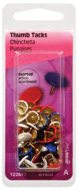 HILLMAN Anchor Wire 0.375 in. L Assorted Steel Thumb Tacks 40 pk