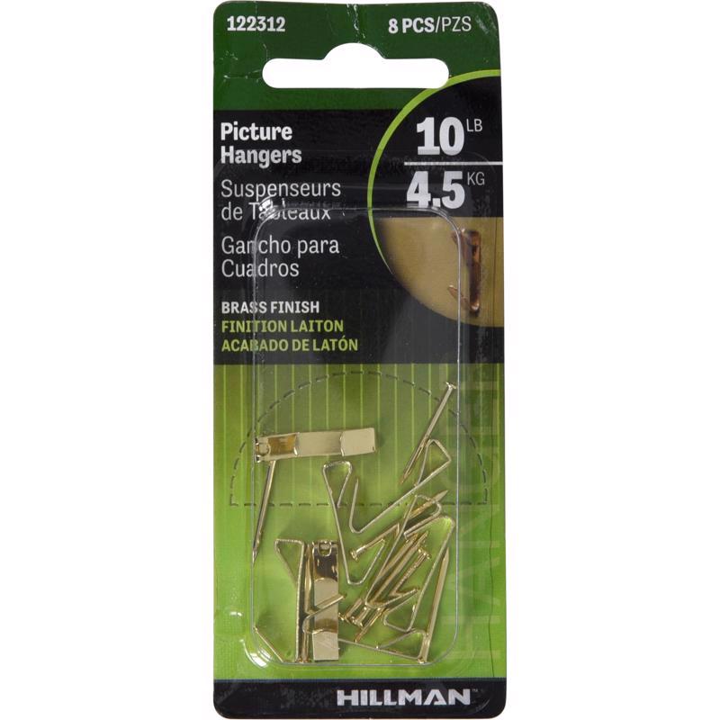 HILLMAN Brass-Plated Gold Conventional Picture Hanger 10 lb 8 pk