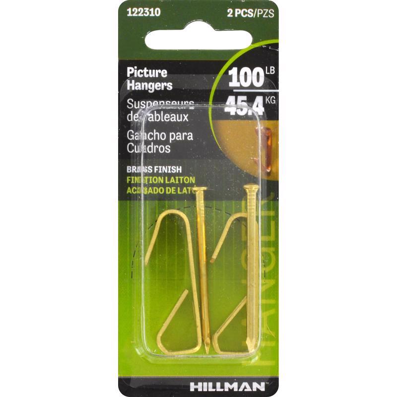 HILLMAN Brass-Plated Gold Conventional Picture Hanger 100 lb 2 pk