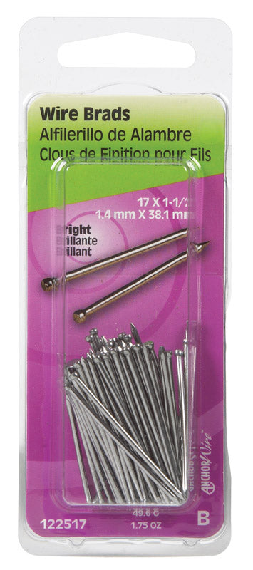 HILLMAN 17 Ga. X 1-1/2 in. L Bright Steel Brad Nails 1 pk 1.75 oz