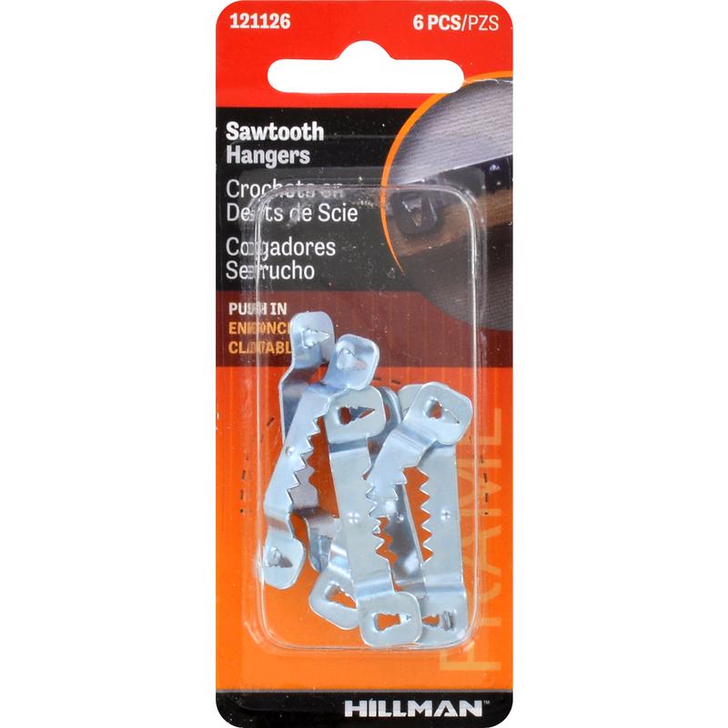 HILLMAN Steel Zinc Silver Push Pin Sawtooth Hanger 6 pk