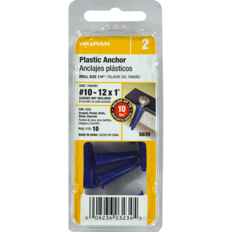 HILLMAN .190 in. D X 1 in. L Plastic Pan Head Conical Anchor 10 pk