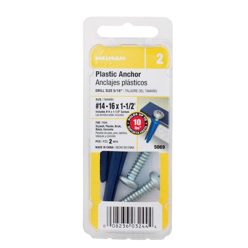 HILLMAN .25 in. D X 1-3/8 in. L Plastic Pan Head Conical Anchor 2 pk