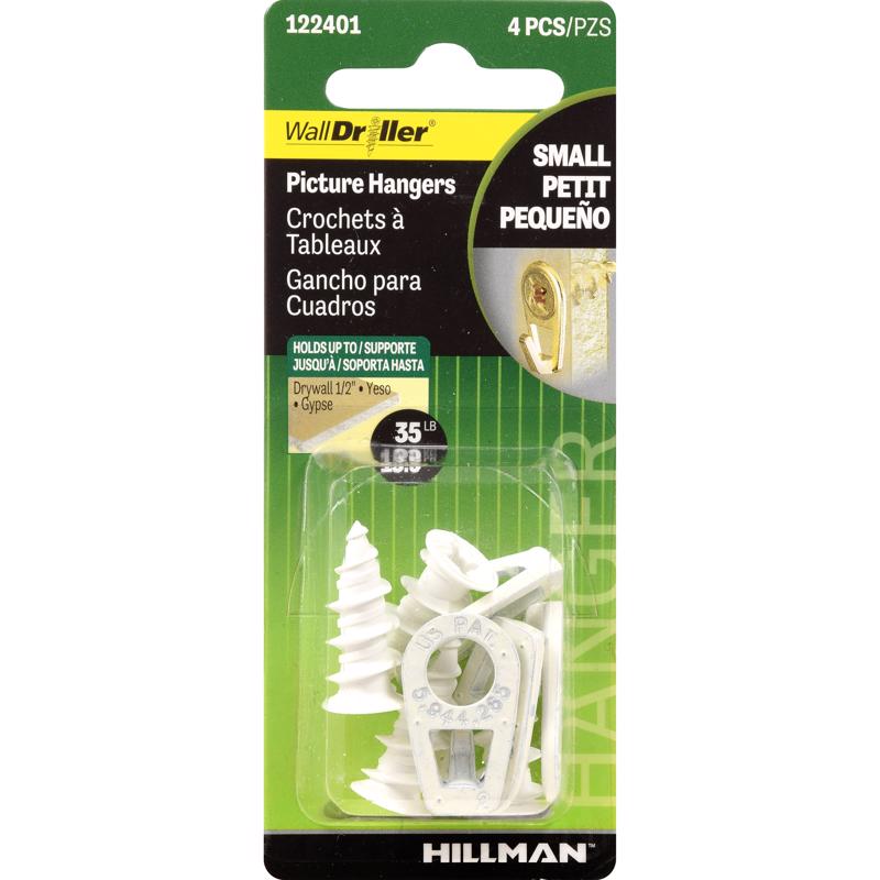 HILLMAN WallDriller White Drywall Picture Hanger 35 lb 4 pk