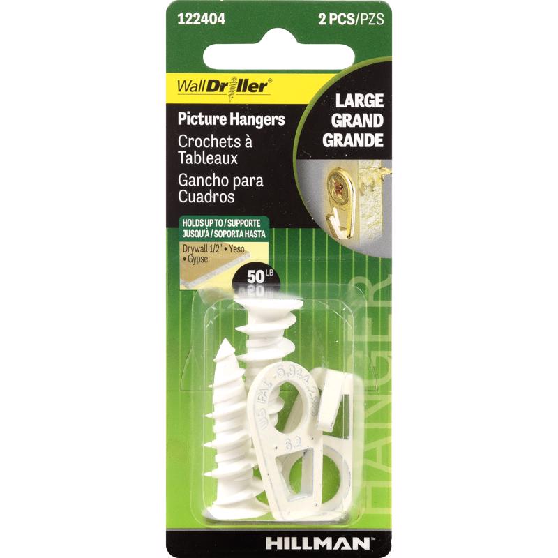 HILLMAN White Drywall Picture Hook 50 lb 2 pk