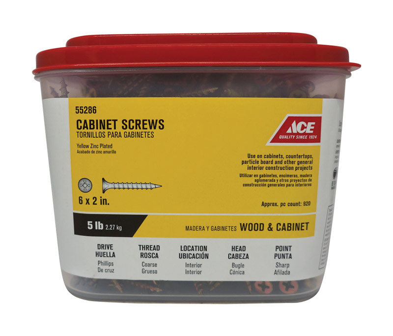 Ace No. 6 X 2 in. L Phillips Yellow Dichromate Coarse Cabinet Screws 920 pk