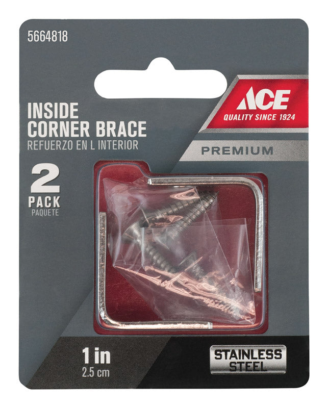 Ace 1 in. H X 2.75 in. W X 1 in. D Stainless Steel Inside Corner Brace