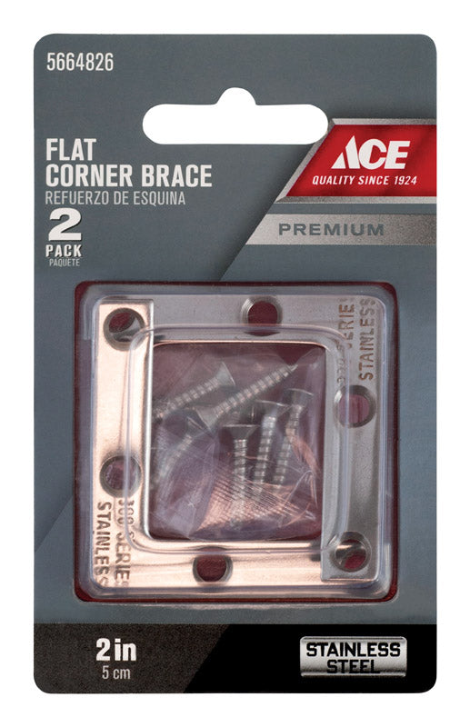 Ace 2 in. H X 2.75 in. W X 2 in. D Stainless Steel Flat Corner Brace