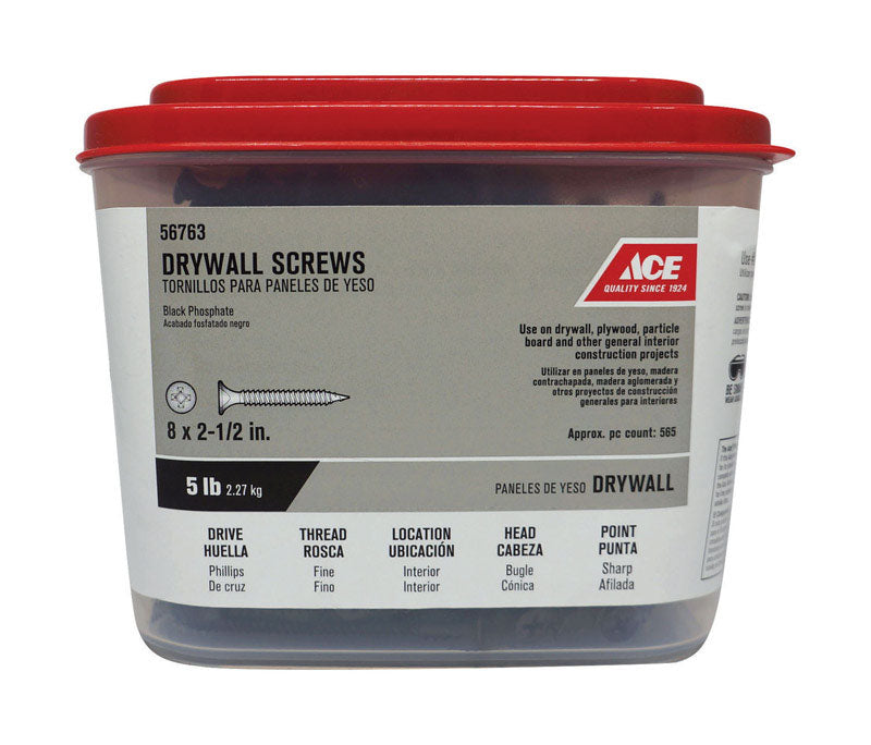 Ace No. 8 wire X 2-1/2 in. L Phillips Fine Drywall Screws 5 lb 560 pk