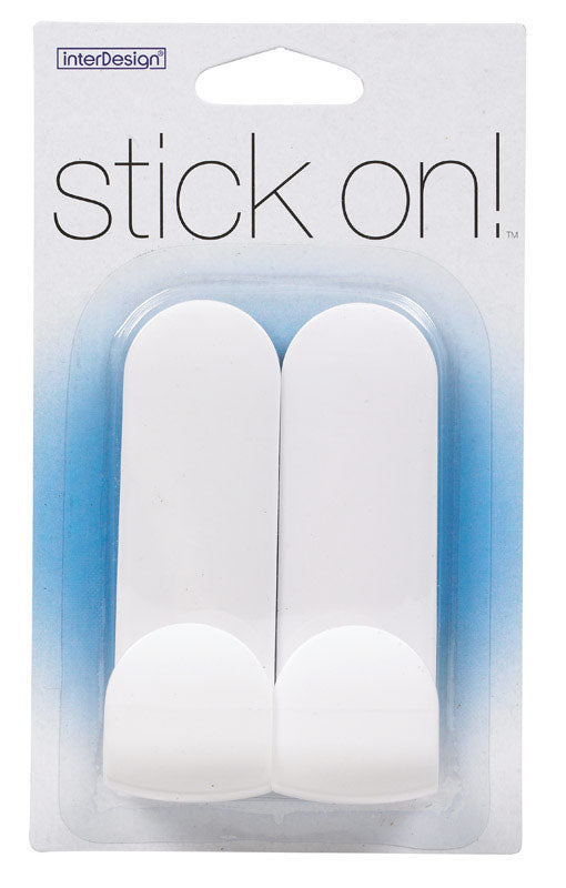 iDesign 4 in. L White Plastic Small/Medium Stick On! Tall Hook 2 pk