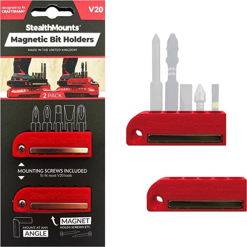 StealthMounts Bit Holders Compatible with Craftsman 20V; Red ABS Magnetic Bit Holder 2 pk