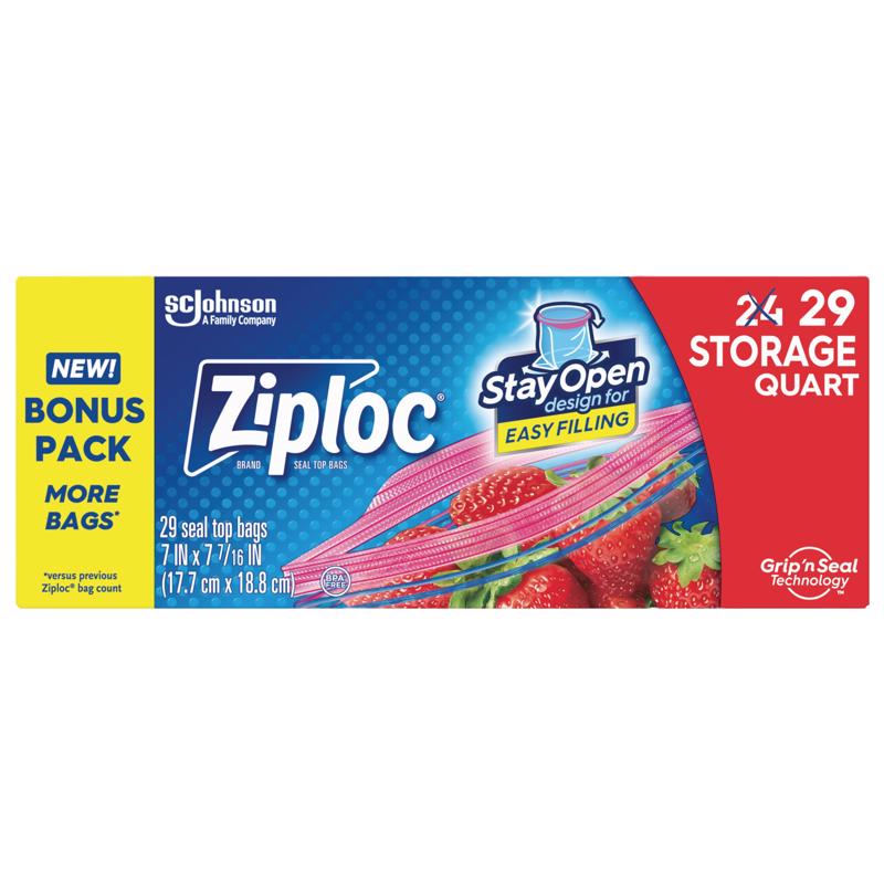 Ziploc Grip 'n Seal Technology 1 qt Clear Zipper Storage Bag 29 pk
