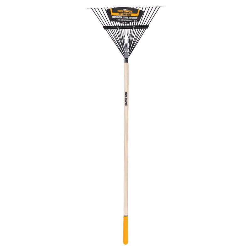 True Temper 64.5 in. 22 Tine Steel Leaf Rake Wood Handle