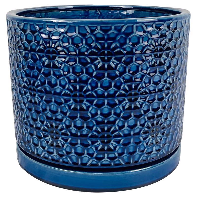 Border Concepts 7.25 in. H X 6.25 in. W X 12 in. D Ceramic Amelia Planter Blue