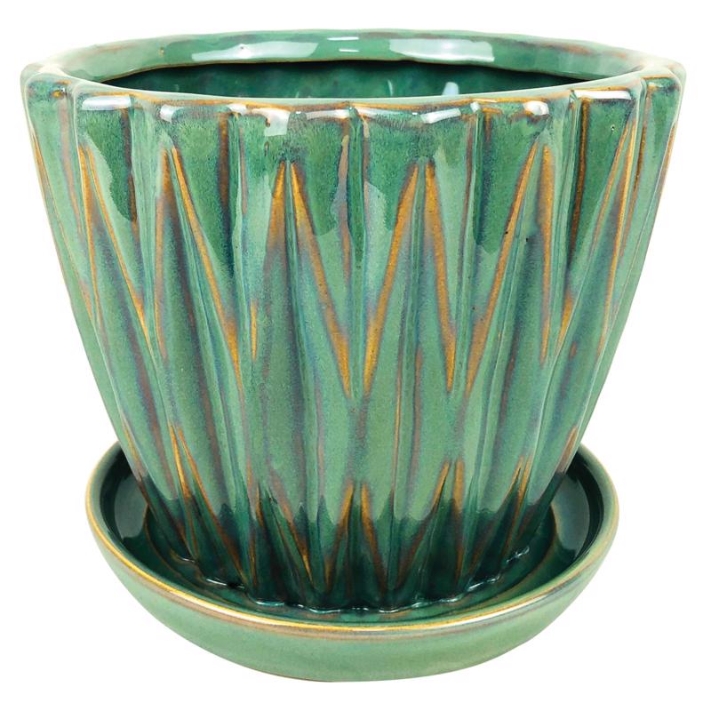 Border Concepts 4.75 in. H X 5.5 in. W Ceramic Dimensional Planter Smoke Green