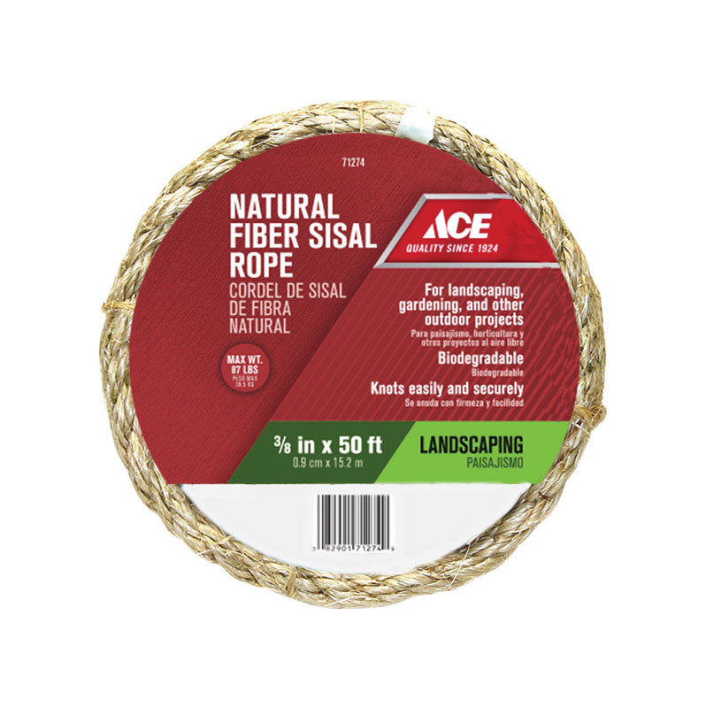 Ace 3/8 in. D X 50 ft. L Tan Twisted Sisal Rope