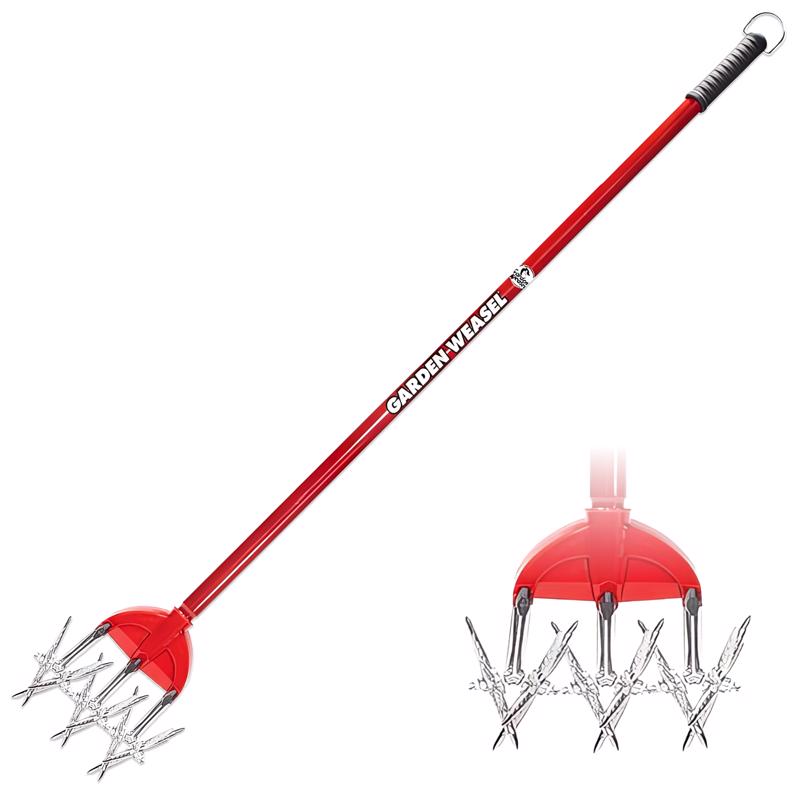 Garden Weasel 3 Tine Steel Rotary Hand Cultivator 55 in. Steel Handle