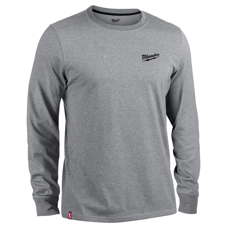 Milwaukee XL Long Sleeve Men's Crew Neck Gray Hybrid Work Tee Shirt