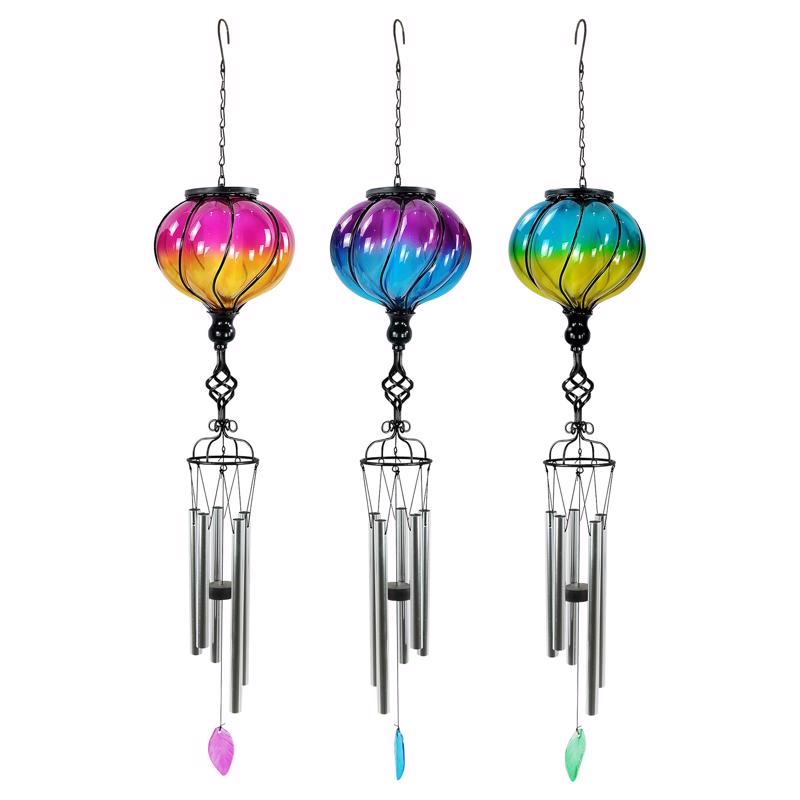 Alpine Assorted Glass/Metal 31 in. Solar Glass Balloon Wind Chime