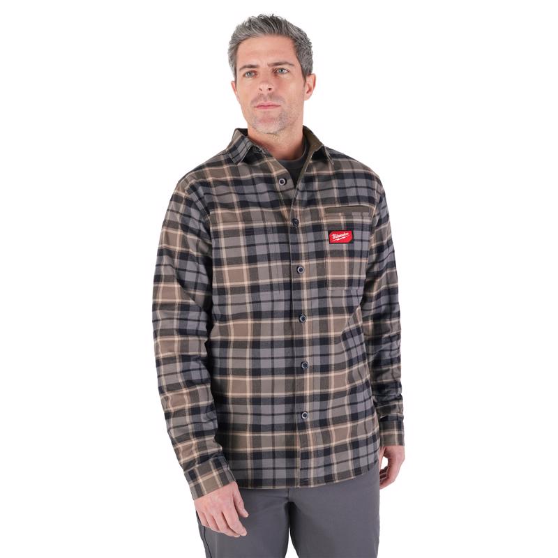 Milwaukee Gridiron L Long Sleeve Men's Collared Gray Flannel Shirt