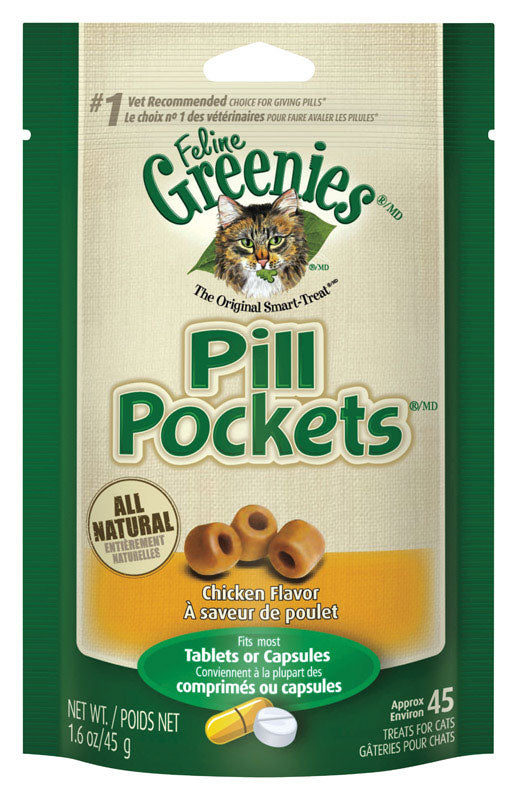 Greenies Pill Pockets Adult Chicken Cat Food Grain Free 1.6 oz