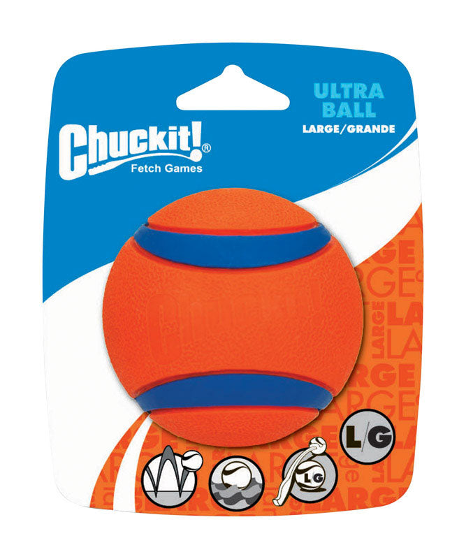 Chuckit! Ultra Ball Blue/Orange Rubber Fetch Ball Dog Toy Large 1 pk