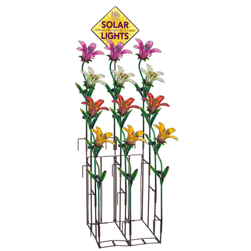 Regal Art & Gift Assorted Glass/Metal 33 in. H X 9 in. L X 7.25 in. W Tiger Lily Solar Garden Stake