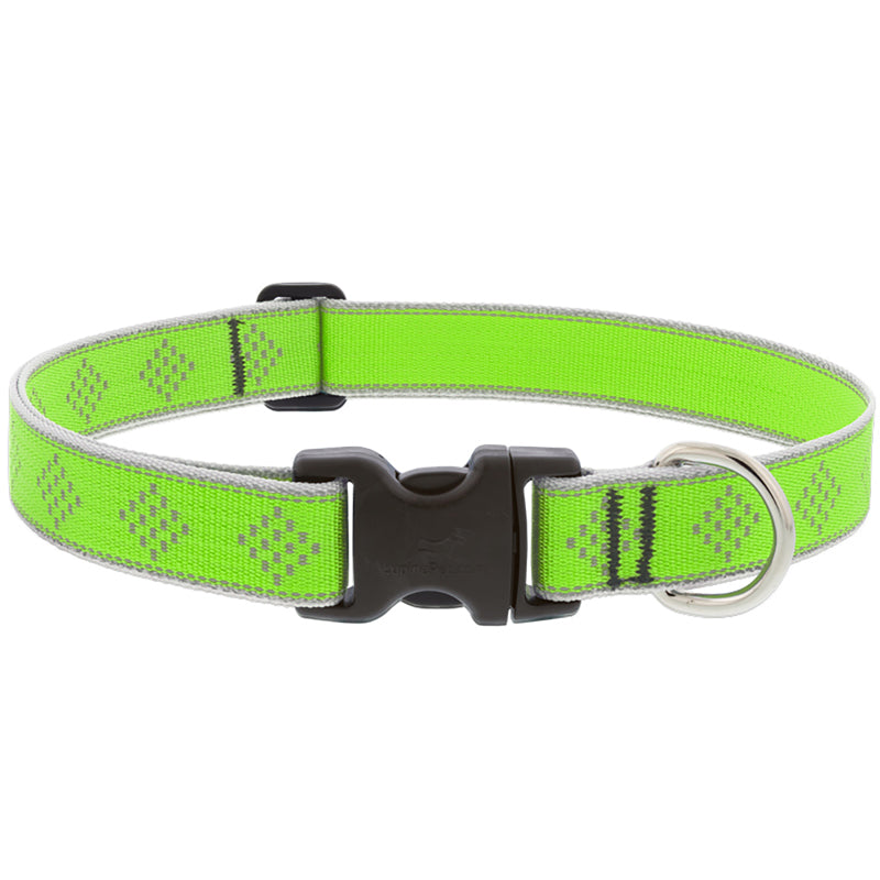 LupinePet Reflective Green Diamond Nylon Dog Adjustable Collar