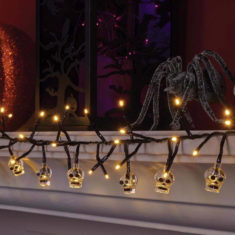 Celebrations Halloween Warm White 120 ct 9 ft. LED Prelit Skull Lights