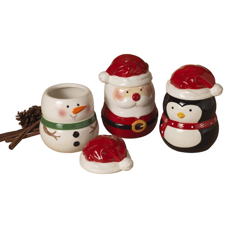 Gerson Assorted Snowman/Santa/Penguin Cookie Jar 8.5 in.