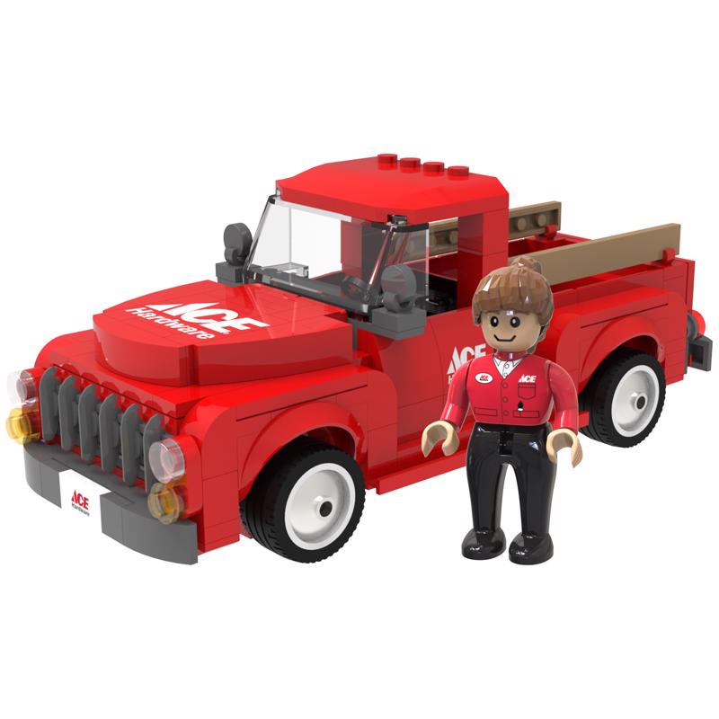 Ace Block Vintage Pickup Truck Red 80 pc