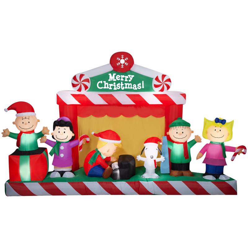 Gemmy Airblown Giant Christmas Inflatable Peanuts Gang Christmas Stage Scene 86 in. Inflatable