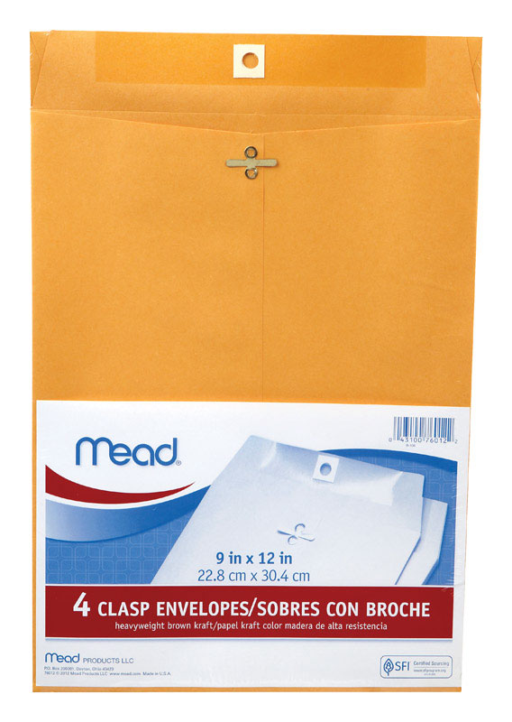 Mead 9 in. W X 12 in. L Other Brown Envelopes 4 pk