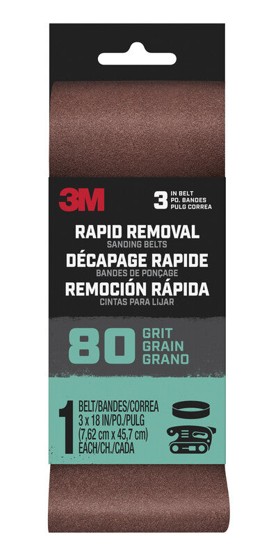 3M Rapid Removal 18 in. L X 3 in. W Aluminum Oxide Sanding Belt 80 Grit 1 pc