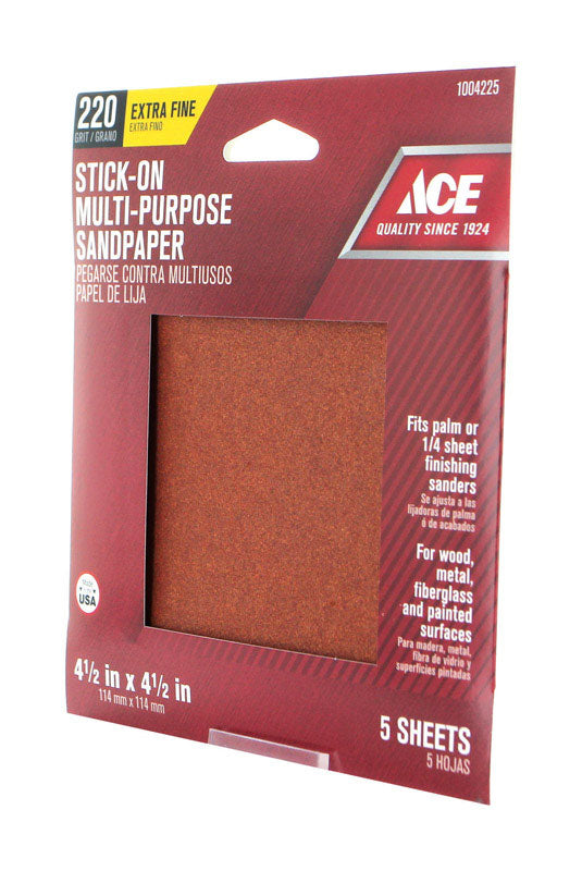 Ace 4.5 in. L X 4.5 in. W 220 Grit Aluminum Oxide Sandpaper 5 pk