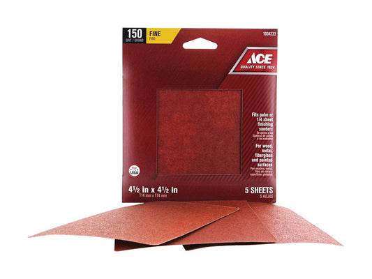 Ace 4.5 in. L X 4.5 in. W 150 Grit Aluminum Oxide Sandpaper 5 pk