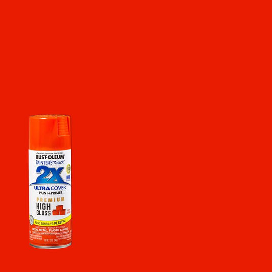 Rust-Oleum Painter's Touch 2X Ultra Cover High-Gloss Fiery Orange Paint+Primer Spray Paint 12 oz