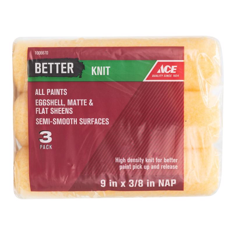 Ace Better Knit 9 in. W X 3/8 in. Paint Roller Cover 3 pk