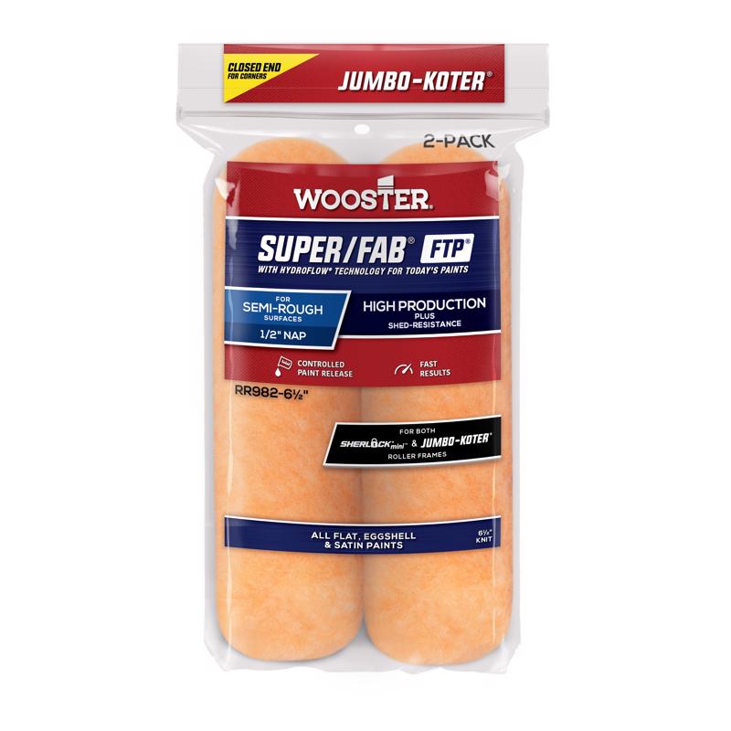 Wooster Super/Fab FTP Knit 6 1/2 in. W X 1/2 in. Jumbo Paint Roller Cover 2 pk